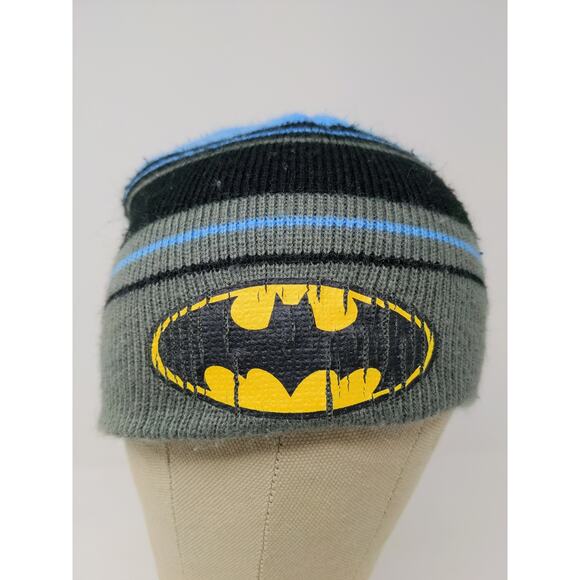 Youth Boys DC Comics Beanie Hat Striped Blue Black Gray Graphic Logo SEE DESC - Picture 3 of 10
